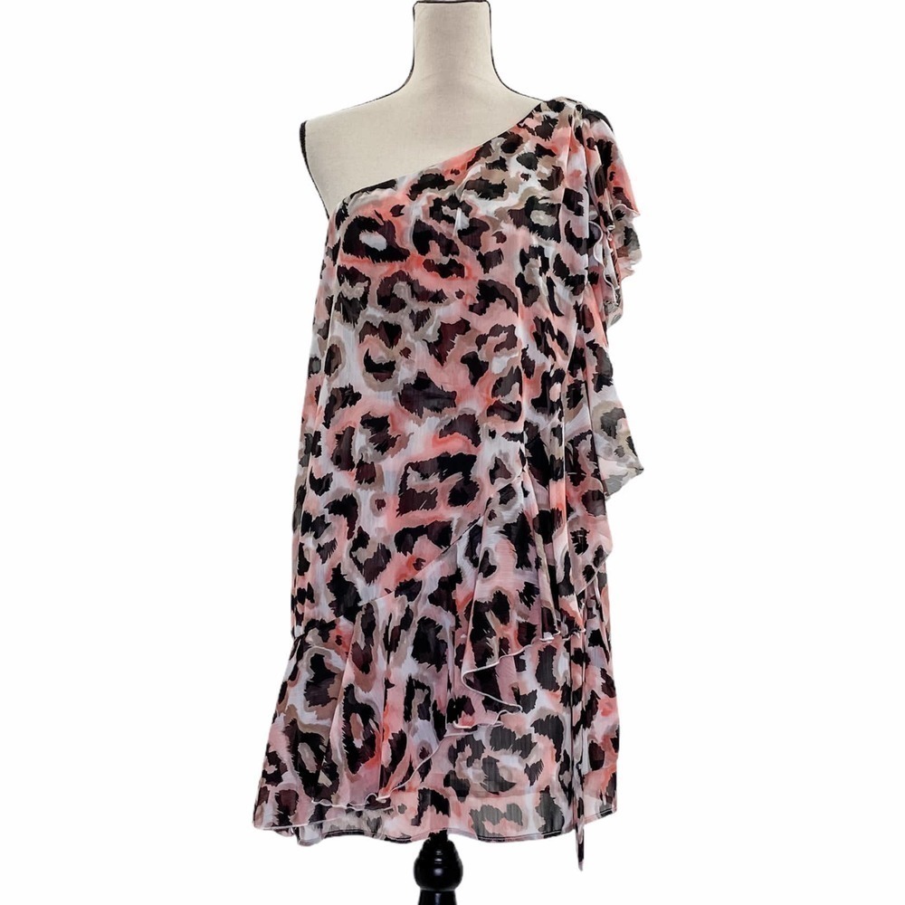GRASS Collection Pink Leopard One-Shoulder Dress